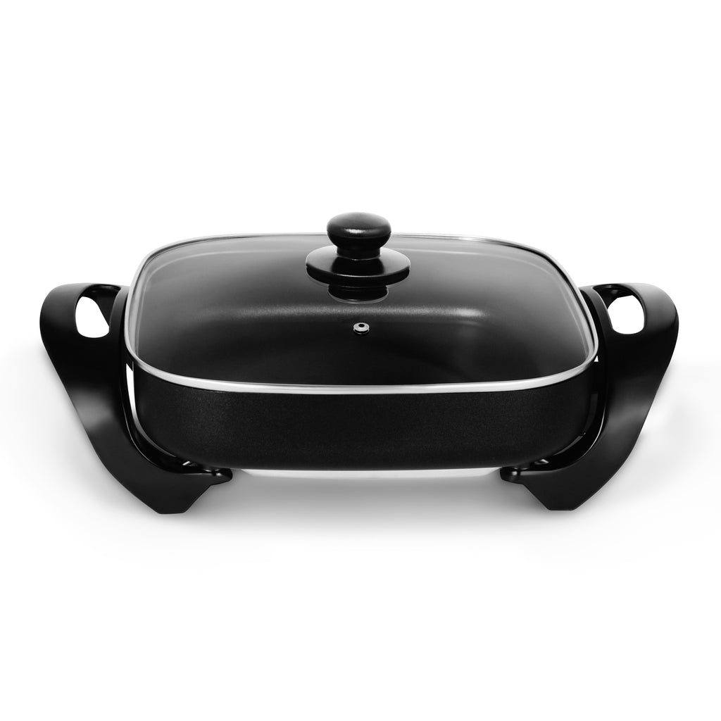 Nonstick Extra Deep Electric Skillet - 12 inch Frying Pan with Lid, Serves 3-4 People, for Roast Fry, Easy to Clean, Black