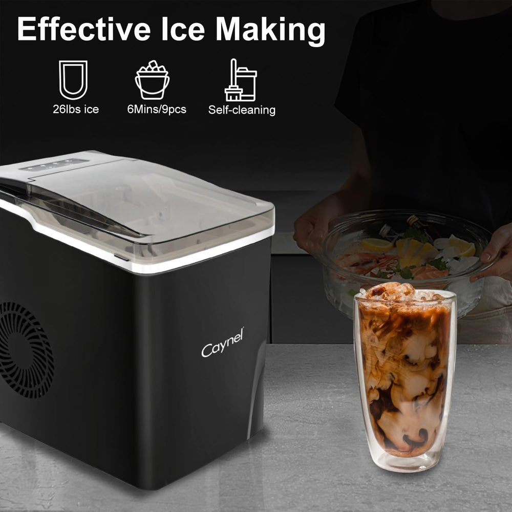 Caynel One-Click Operation Compact Portable 26lb Ice Cube Maker with Ice Scoop