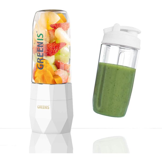 Greenis Portable Blender, USB Rechargeable Single Serve Blender, 400ml Electric Juice Cup, 4000mAh Li-ion battery, Stainless Steel 4-Blade, Powerful Motor 18000 RPM - Caynel Direct