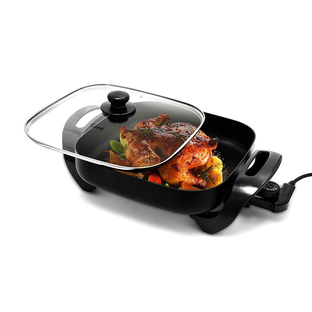 NonStick Extra Deep Electric Skillet - 12 Inch Frying Pan with Lid, Serves  3-4 People, for Roast Fry, Easy to clean, Black