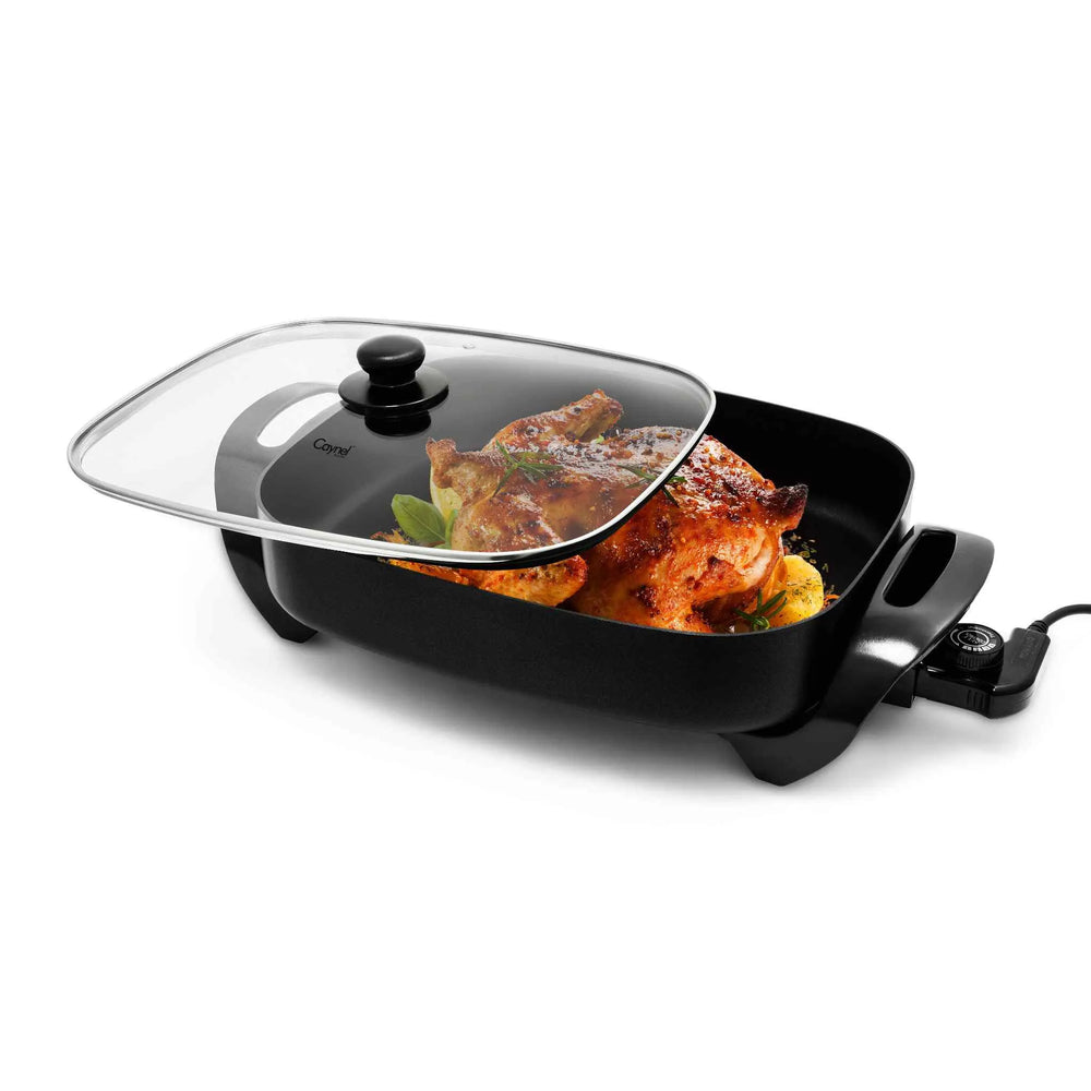 Caynel Professional Non-stick Copper Electric Skillet Jumbo, Deep Dish with  Tempered Glass Vented Lid, Upgrade Thermostat, 16”x 12”x 3.15”- 8 quart